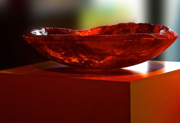Kiln formed sculptural glass bowl entitled "Volcano"