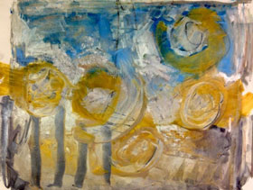 Encaustic monotype titled "Winds in Arizona"