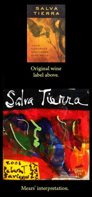 Inspirational wine label and fused glass interpretation by Suzanne Wallace Mears entitled "Salva Tierra"