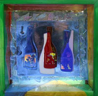 Glass, wood and paper art piece titled "Vouvray"