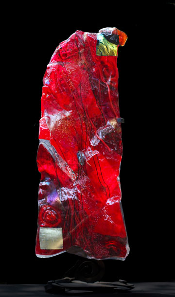 "About Red" kiln formed glass sculpture.