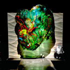 Kiln formed glass sculpture, niche mounted, titled "Green Garden"