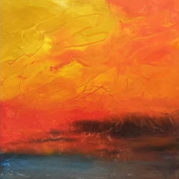 A 40 x 40 inch painting titled Sundown
